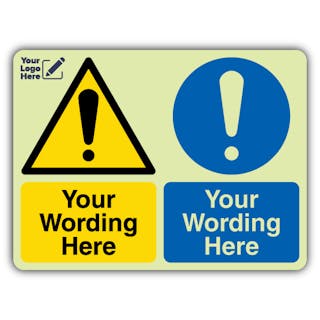Dual Icon - Warning Triangle / Mandatory Exclamation Mark - Landscape - Your Logo Here