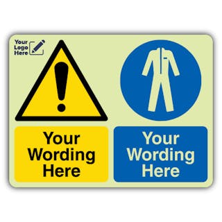Dual Icon - Warning Triangle / Wear Protective Clothing - Landscape - Your Logo Here