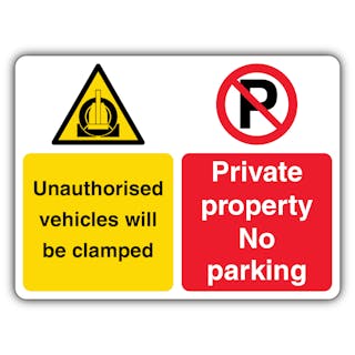 Private/No Parking/Vehicles Will Be Clamped - Dual Symbol