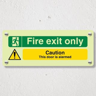 Photoluminescent Fire Exit Only - Door Alarmed - Acrylic Sign