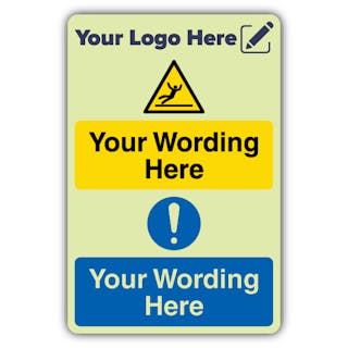 Dual Icon - Warning Triangle / Mandatory Exclamation Mark - Portrait - Your Logo Here