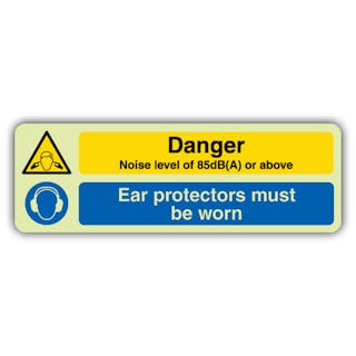 Photoluminescent Danger Noise Level Of 85DB(A) Or Above - Ear Protectors  - Slim Landscape