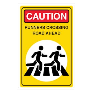 Caution Runners Crossing Road Ahead - Portrait