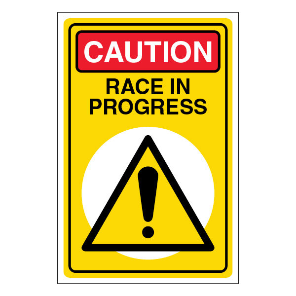 Caution Race In Progress Correx Event Signage UK | Branded Event