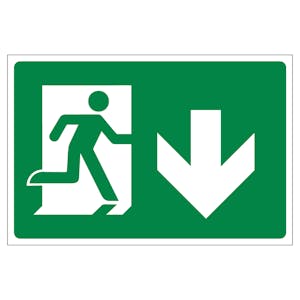 Fire Exit Arrow Down - Landscape - Anti-Slip Floor Sign