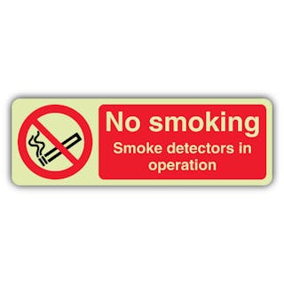 Photoluminescent No Smoking - Smoke Detectors In Operation - Landscape