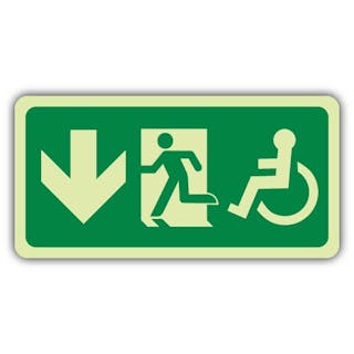 Photoluminescent Wheelchair Emergency Exit Left - Arrow Down - EC Directive