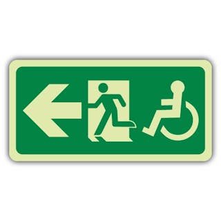 Photoluminescent Running Man - Wheelchair Exit - Arrow Left - EC Directive