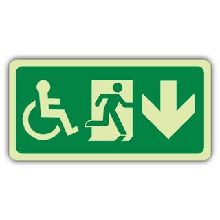 Photoluminescent Wheelchair Emergency Exit Right - Arrow Down - EC Directive