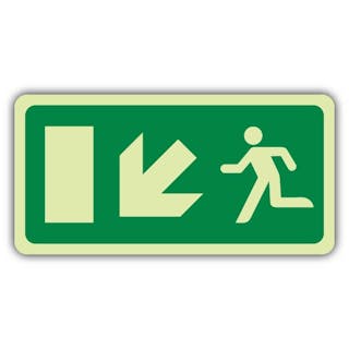 Photoluminescent Fire Exit - Running Man - Arrow Down Left - EC Directive