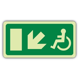 Photoluminescent Wheelchair Exit - Arrow Down Left - EC Directive