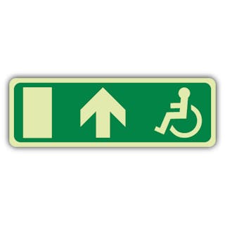 Photoluminescent Emergency Exit Wheelchair Arrow Up - Icon Right - Landscape 