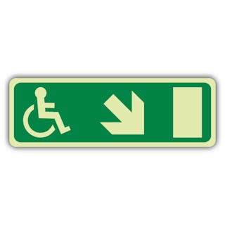 Photoluminescent Emergency Exit Wheelchair Arrow Down Right - Landscape 