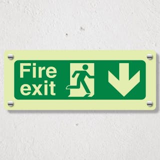 Photoluminescent Fire Exit Arrow Down - Acrylic Sign