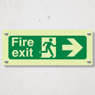 Photoluminescent Fire Exit Arrow Right - Acrylic Sign 