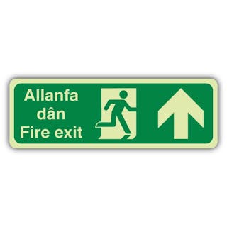 Photoluminescent Welsh/English - Fire Exit Arrow Up