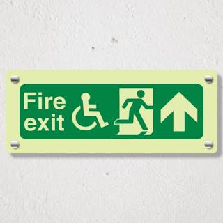 Photoluminescent Wheelchair Fire Exit with Text Arrow Up - Acrylic Sign