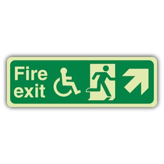 Photoluminescent Wheelchair Fire Exit with Text Arrow Up Right