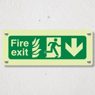 Photoluminescent NHS Fire Exit Arrow Down -  Acrylic Sign