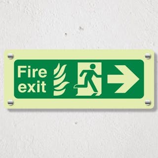 Photoluminescent NHS Fire Exit Arrow Right -  Acrylic Sign