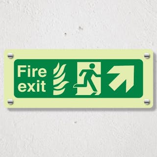 Photoluminescent NHS Fire Exit Arrow Up Right - Acrylic Sign