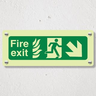 Photoluminescent NHS Fire Exit Arrow Down Right - Acrylic Sign