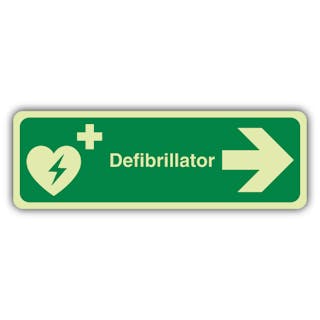 Photoluminescent Defibrillator Arrow Right - Slim Landscape