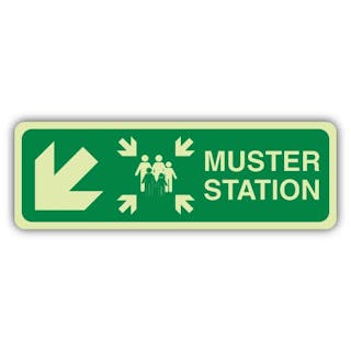 Photoluminescent Muster Station Lifeboat - People - Arrow Down Left