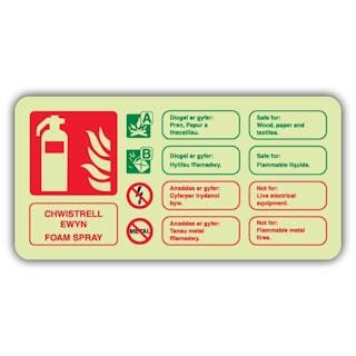 Photoluminescent Welsh/English - Foam Spray Fire Extinguisher