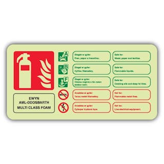 Photoluminescent Welsh/English - Multi Class Foam Fire Extinguisher