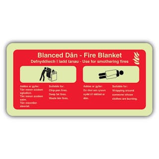 Photoluminescent Welsh/English - Fire Blanket - Use For Smothering Fires