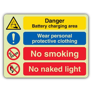 Photoluminescent Danger Battery - Mandatory - No Smoking - No Naked Light