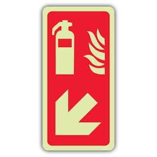 Photoluminescent Fire Extinguisher Symbol Arrow Down Left