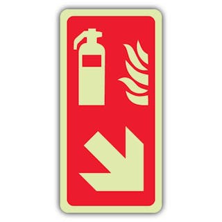 Photoluminescent Fire Extinguisher Symbol Arrow Down Right