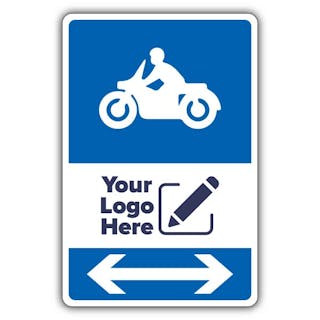 Motorbike Parking Icon Blue Arrow Left/Right - Your Logo Here