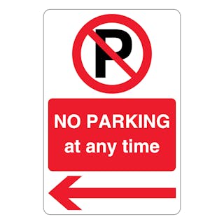 No Parking At Any Time - Prohibition 'P' - Red Arrow Left
