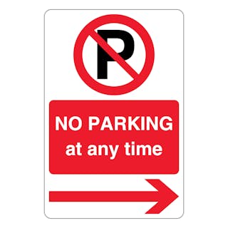 No Parking At Any Time - Prohibition 'P' - Red Arrow Right