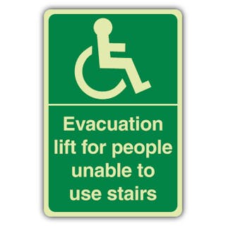 Photoluminescent Evacuation Lift For People Unable To Use Stairs 