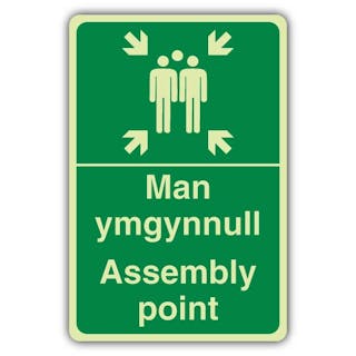 Photoluminescent Welsh/English - Assembly Point With Arrows