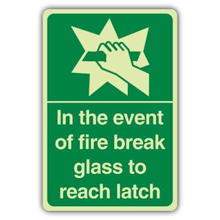 Photoluminescent In The Event Of Fire Break Glass To Reach Latch