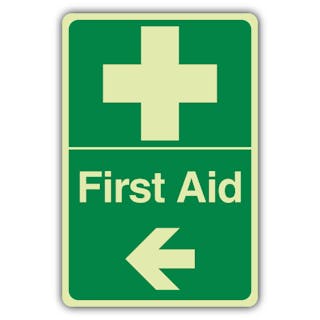 Photoluminescent First Aid Arrow Left