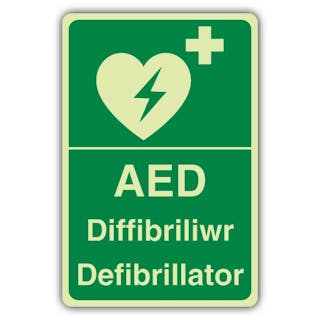 Photoluminescent Welsh/English - AED Defibrillator