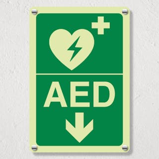 Photoluminescent AED Arrow Down - Acrylic Sign