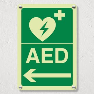 Photoluminescent AED Arrow Left - Acrylic Sign