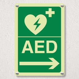 Photoluminescent AED Arrow Right - Acrylic Sign