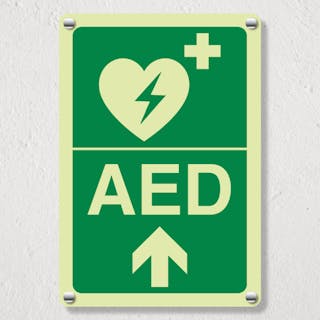 Photoluminescent AED Arrow Up - Acrylic Sign