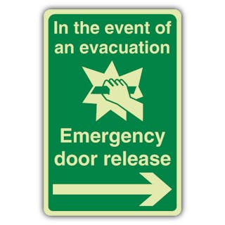 Photoluminescent In The Event Of An Evacuation Emergency Door Release - Arrow Right