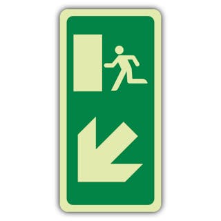 Photoluminescent Emergency Exit -  Arrow Down Left - EC Directive