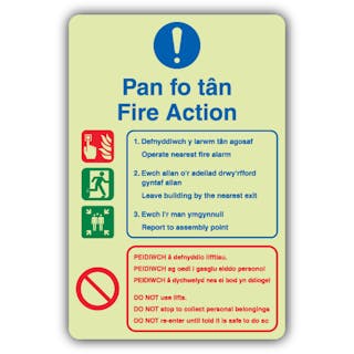 Photoluminescent Welsh/English - Fire Action -Operate Nearest Fire Alarm