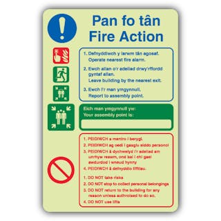 Photoluminescent Welsh/English - Fire Action - Your Assembly Point Is